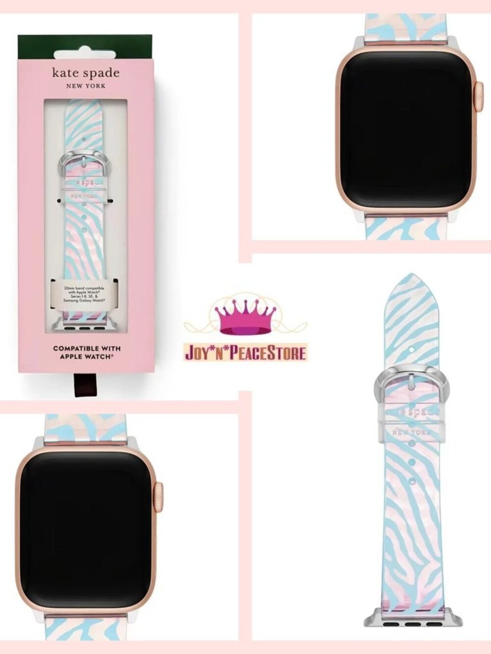 NIB Kate Spade Blue Zebra Apple Watch Samsung Galaxy Watch Band Strap 38/40/41mm